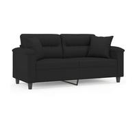 vidaXL Sofá de 2 plazas con cojines, tela de microfibra negro 140 cm