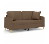 vidaXL Sofá de 2 plazas con cojines decorativos, tapizado en tela marrón 140 cm