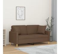 vidaXL Sofá de 2 plazas con cojines decorativos, tapizado en tela marrón 140 cm