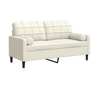 Sofá de 2 plazas con cojines decorativos, color crema, 140 cm, tapizado en terciopelo