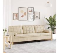 vidaXL Sofá de 3 plazas con cojines, tela color crema 210 cm