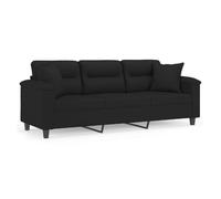 vidaXL Sofá de 3 plazas con cojines - tela de microfibra negro 180 cm