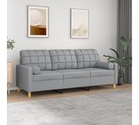 vidaXL Sofá de 3 plazas con cojines tela gris claro 180 cm