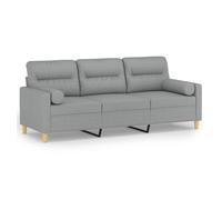 vidaXL Sofá de 3 plazas con cojines, tela gris claro, 180 cm