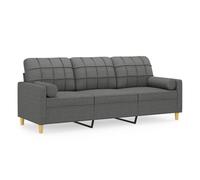 vidaXL Sofá de 3 plazas con cojines 180 cm, tela gris oscuro