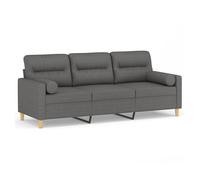vidaXL Sofá de 3 plazas con cojines, tela gris oscuro, 180 cm