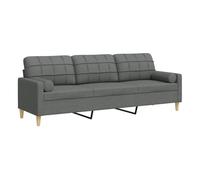 vidaXL Sofá de 3 plazas con cojines tela gris oscuro 210 cm