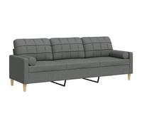 vidaXL Sofá de 3 plazas con cojines tela gris oscuro 210 cm