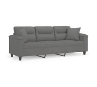 vidaXL Sofá de 3 plazas – Tapizado microfibra gris oscuro 180 cm con cojines y reposabrazos