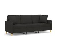Vidaxl sofá de 3 plazas con cojines tela negro 180 cm