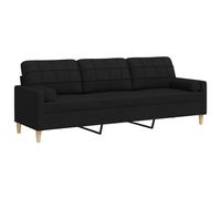 Vidaxl sofá de 3 plazas con cojines tela negro 210 cm
