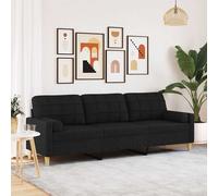 vidaXL Sofá de 3 plazas con cojines – tela, negro, 210 cm