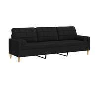 vidaXL Sofá de 3 plazas con cojines – tela, negro, 210 cm