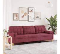 vidaXL Sofá de 3 plazas con cojines tela rojo tinto 210 cm