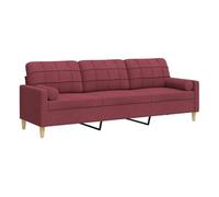 vidaXL Sofá de 3 plazas con cojines tela rojo tinto 210 cm