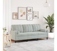 vidaXL Sofá de 3 plazas con cojines terciopelo gris claro 180 cm