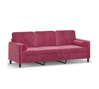 vidaXL Sofá de 3 plazas con cojines terciopelo rojo tinto 180 cm