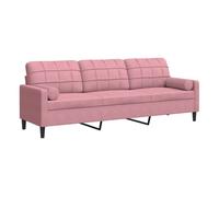 vidaXL Sofá de 3 plazas con cojines terciopelo rosa 210 cm