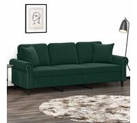 vidaXL Sofá de 3 plazas con cojines terciopelo verde oscuro 180 cm