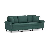 vidaXL Sofá de 3 plazas con cojines de terciopelo verde oscuro 180 cm