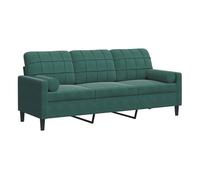 vidaXL Sofá de 3 plazas terciopelo verde oscuro 180 cm con cojines