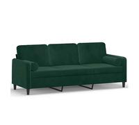 vidaXL Sofá de 3 plazas con cojines terciopelo verde oscuro 180 cm
