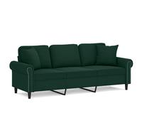 vidaXL Sofá de 3 plazas con cojines terciopelo verde oscuro 180 cm