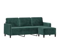 vidaXL Sofá 3 Plazas con Taburete - Sillón Relax, Respaldo y Reposabrazos - Terciopelo Verde Oscuro