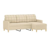 vidaXL Sofá de 3 Plazas con Taburete, Asiento con Respaldo Reposabrazos, Sillón de Relax Descanso TV, Mueble para Salón Hogar, Tela Crema
