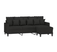 vidaXL Sofá de 3 Plazas con Taburete, Asiento con Respaldo Reposabrazos, Sillón de Relax Descanso TV, Mueble para Salón Hogar, Tela Negro