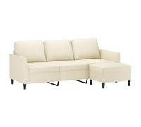 vidaXL Sofá de 3 Plazas con Taburete, Asiento con Respaldo Reposabrazos, Sillón de Relax Televisión, Sofá para Salón, Cuero Sintético Crema