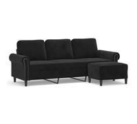 vidaXL Sofá de 3 plazas con taburete terciopelo negro 180 cm