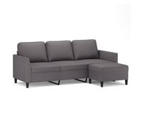 vidaXL Sofá de 3 plazas con taburete – cuero sintético gris 180 cm