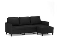 vidaXL Sofá de 3 plazas con taburete cuero sintético negro 180 cm