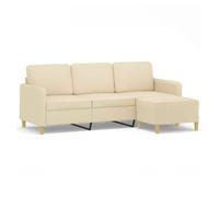vidaXL Sofá de 3 plazas con taburete, tela crema, 180 cm