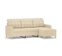 vidaXL Sofá de 3 plazas con Taburete de Tela Crema 180 cm