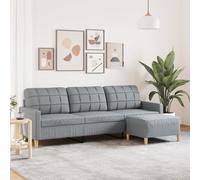 vidaXL Sofá de 3 plazas con taburete tela gris claro 210 cm