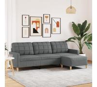 vidaXL Sofá de 3 plazas con taburete – Tapizado en tela gris oscuro – 210 cm