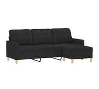 vidaXL Sofá de 3 plazas con Taburete de Tela Negro 180 cm