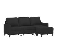 vidaXL Sofá 3 plazas con taburete – Asiento con respaldo y reposabrazos – Tela negra