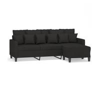 vidaXL Sofá de 3 plazas 180 cm con taburete – Asiento con respaldo y reposabrazos – Tela negra