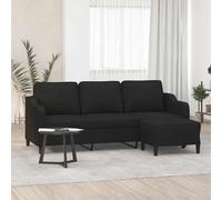 vidaXL Sofá de 3 plazas con taburete de tela negro 180 cm