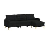 vidaXL Sofá 3 plazas con taburete – Tapizado en tela Negro 210 cm
