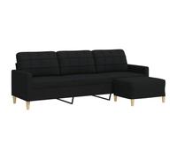 vidaXL Sofá 3 plazas con taburete – Tapizado en tela Negro 210 cm