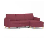 vidaXL Sofá de 3 plazas con taburete de tela rojo tinto 180 cm