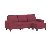 vidaXL Sofá de 3 plazas con taburete de tela rojo tinto 180 cm