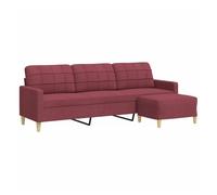 Vidaxl sofá de 3 plazas con taburete de tela rojo tinto 210 cm