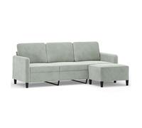 vidaXL Sofá de 3 plazas con taburete – Terciopelo gris claro 180 cm