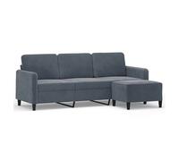 vidaXL Sofá de 3 plazas con taburete de terciopelo gris oscuro 180 cm