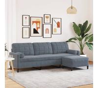 vidaXL Sofá de 3 plazas con taburete – terciopelo gris oscuro – 210 cm